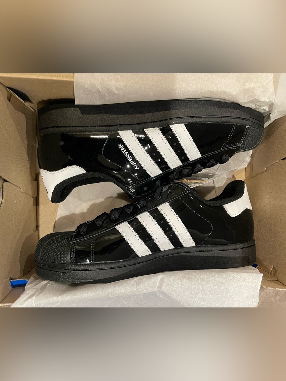 Men’s Adidas Originals Superstar II — Patent Leather Black/Cloud White — Size 12